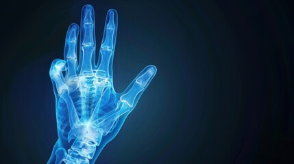 X-ray Image of a Human Hand Showing Bone Structure and Anatomical Details for Medical and Educational Purposes