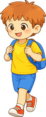 Cute boy going to school with backpack cartoon illustration