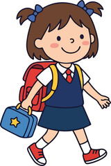 Cute boy going to school with backpack cartoon illustration