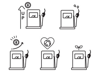 シンプルなガソリンスタンドのアイコンイラストセット 白　給油機　セルフ給油
