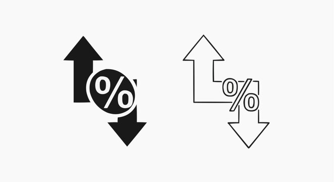 Minimalist percentage arrow icons set for financial growth and market trends.
