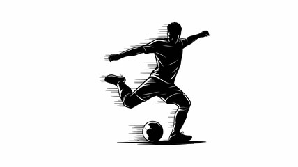 A dynamic silhouette depicts a soccer player in mid kick powerfully striking a ball with focused energy and athletic grace high quality professional detailed modern elegant © Ultimate