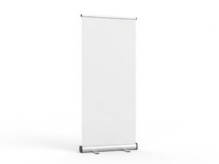 Blank roll-up banner stand displaying a white screen