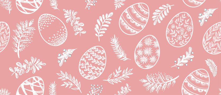 Easter eggs Seamless pattern on pink	
