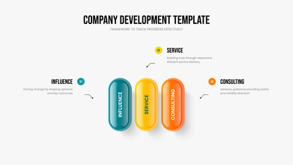 Fototapeta premium Creative Launch Presentation Design Vector Illustration. Consulting Introduction 3 Step Infographic Frame Template. Enterprise Growth Three Element Diagram Slideshow Layout.