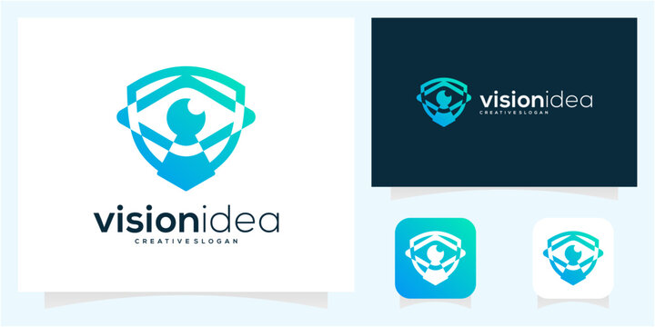 Eye with Shield and Keyhole logo concept. Security Tech and Data Privacy Protection vector icon idea.