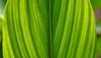 Close-up view of a vibrant green leaf with intricate parallel vein patterns and natural textures, showcasing botanical detail.