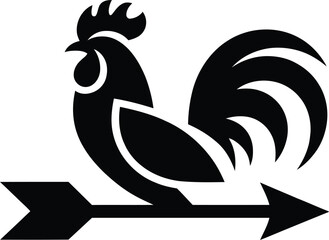 Black silhouette rooster standing on arrow pointing right side  simple graphic design element © Jarina