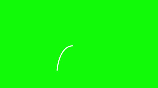 Looping 2D animation of a clean white curved arrow appearing as if being drawn in real time &mdash; starting from bottom left, smoothly tracing its spiral path on bright green chroma key background.