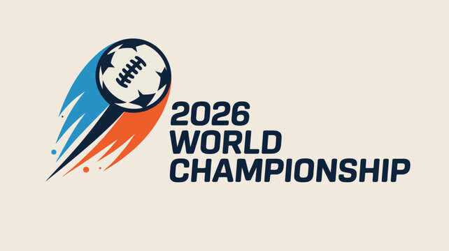 A dynamic logo showcases a stylized soccer ball with a blue trail and vibrant orange flames announcing the 2026 world championship high quality professional detailed modern