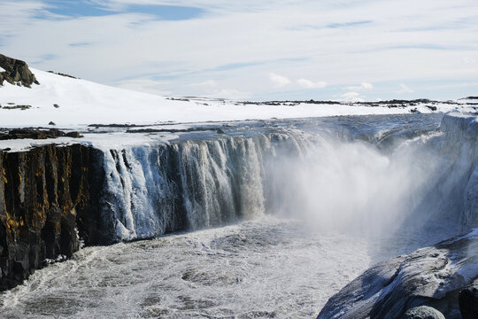 The winter scene at the stunning selfoss waterfall Iceland