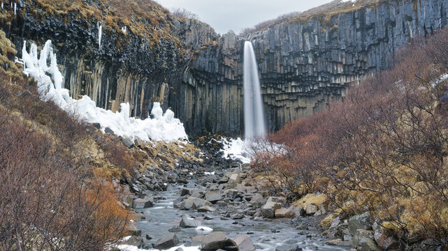 Svartifoss Falls in the autumn season iceland