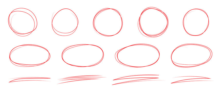 Circular strokes marker felt pen scribbles doodle line collection. Hand drawn outline sketch wave brush circle mark elements rough set for text highlight ovals.