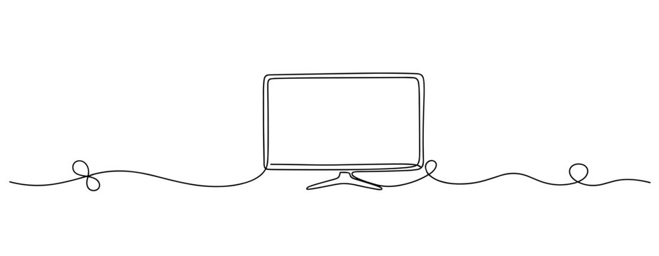Monitor displayed in continuous line minimal illustration. No editable stroke