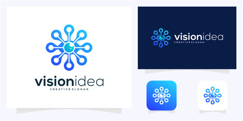 Fototapeta premium Abstract Eye with Digital Tech Node and Network Circuit logo design icon symbol.