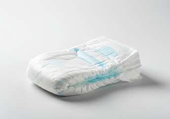A clean, absorbent disposable diaper isolated against a bright white background, emphasizing hygiene and readiness for changing time routine ,isolation ,hygiene ,plastic