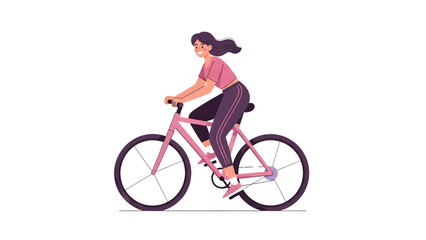 Fototapeta premium Woman riding bicycle with flowing hair in modern outfit