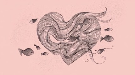 Drawing of a heart with fish inside