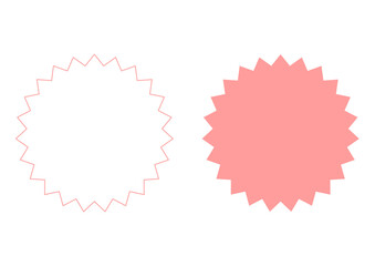 お得な情報・キャンペーンや新着情報・ピンク色のギザギザした丸型フレーム・セールや爆発の見出しセット