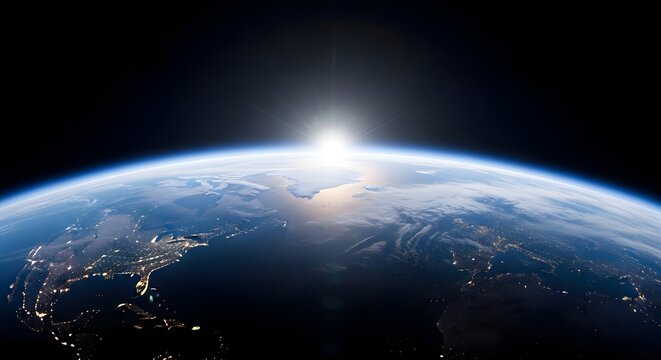 Earth day celebration planet earth from space with sun rising