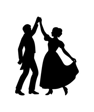 Victorian era silhouetted couple dancing at a formal ball