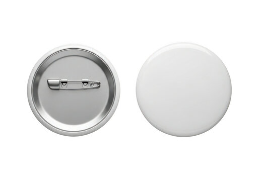 Blank white button with metal fastening isolated on transparent background