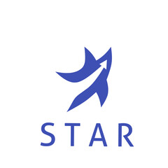 Fototapeta premium Modern blue star logo featuring an integrated upward arrow. Professional minimalist design representing success, achievement, growth, and cosmic exploration. Isolated on white background