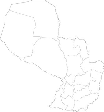 Paraguay Map with Administrative Districts and Topographic Terrain