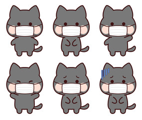 マスクをした黒猫セット