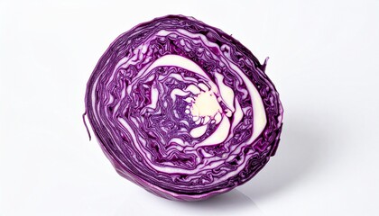 Fototapeta premium Freshly Sliced Red Cabbage Cross-Section Isolated on White Background