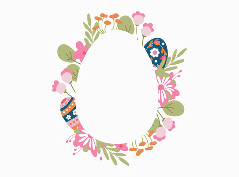 Easter card. Easter Egg Floral Frame Illustration. 