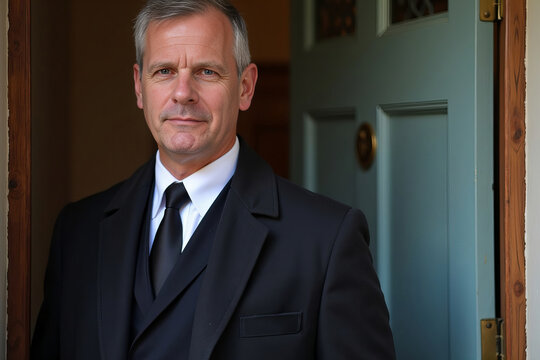 Bailiff Displays Identification Badge at House Entry