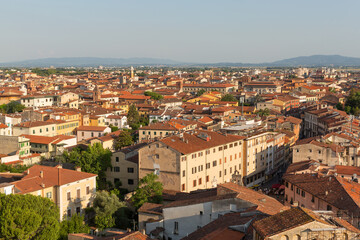 Naklejka premium Elevated view looking out over sections of the city of Pisa