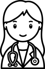 Obraz premium Hand Drawn Female Doctor Black and White Avatar Illustration in Minimal Line Art Style Design