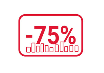 Red -75% decline icon with falling chart and bar graph symbolizing business loss, negative growth, financial drop, and market downturn