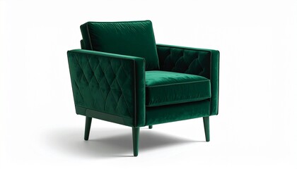 Fototapeta premium Elegant Emerald Green Armchair Velvet Upholstery Modern Design Stylish Home Furniture for Interior Decor.