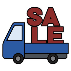 	SALEの文字を荷台に載せたトラックのイラスト
