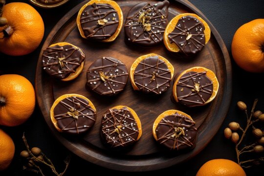 Delizioso cioccolato fondente copre fette di arancia, creando un dolce goloso e raffinato