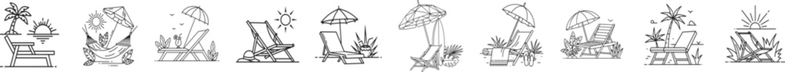 Obraz premium Vector art of black and white line drawings of various objects and symbols