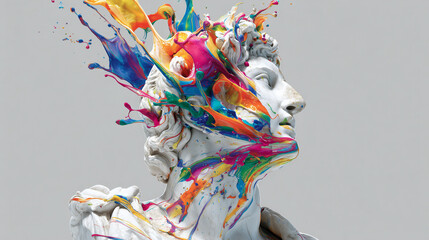 カラフルなインクが弾ける石膏像