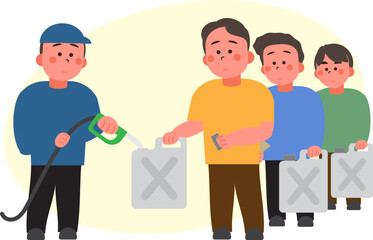 Fototapeta premium Cartoon characters of people in situations Gas shortage. 