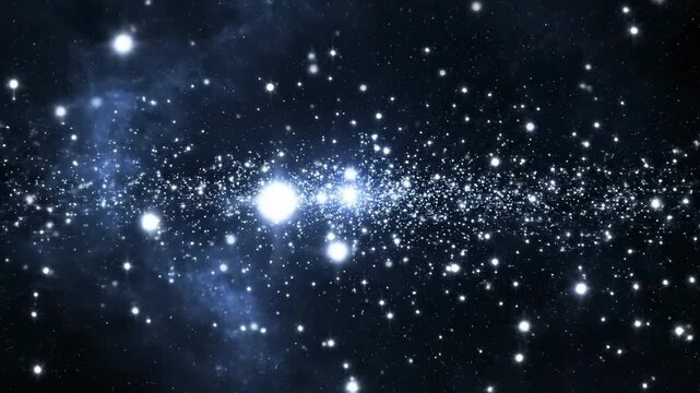 Sparkling Star Particles \'96 Twinkling light cluster animation, dense field of tiny white and silver light points suspended in a deep midnight-blue void, gentle random twinkling intensity