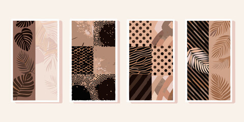 Abstract botanical wall art featuring neutral tones and animal prints © Bivuti