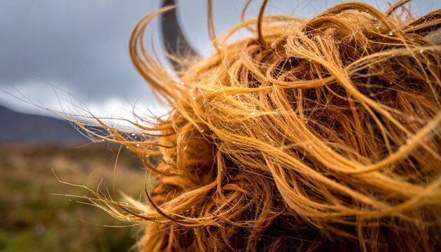 Macro Texture of Long Shaggy Ginger Fur on a Highland Cow