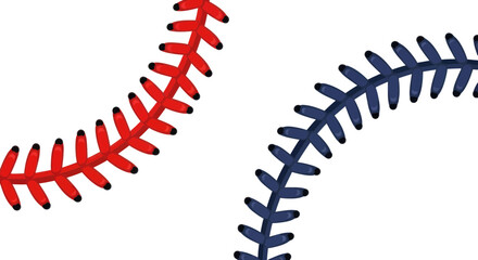 Abstract Red and Blue Baseball Stitching on White Background