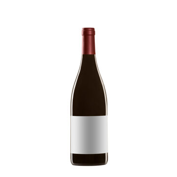 red wine bottle with blank label isolated on white background.