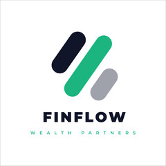 Finflow Wealth Partners Logo Design with Abstract Green and Gray Bars Vector