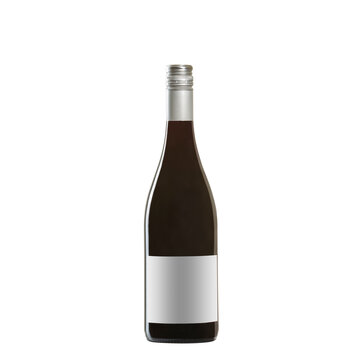 red wine bottle with blank label isolated on white background.