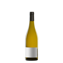 white wine bottle with blank label isolated on white background.