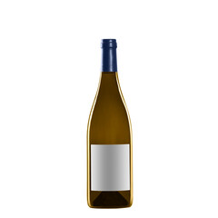 white wine bottle with blank label isolated on white background.